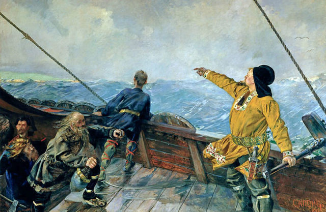 Leiv Eriksson oppdager Amerika ("Leif Erikson discovers America") by Christian Krogh (1893)
