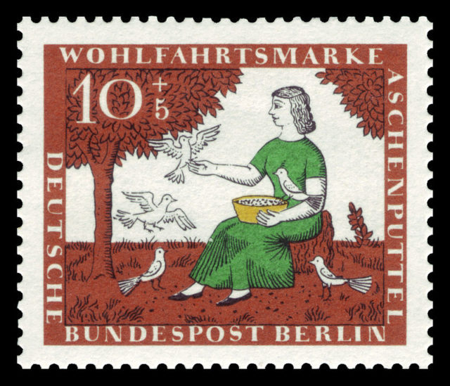 German stamp - Cinderella can be helped by pigeons while reading the lenses