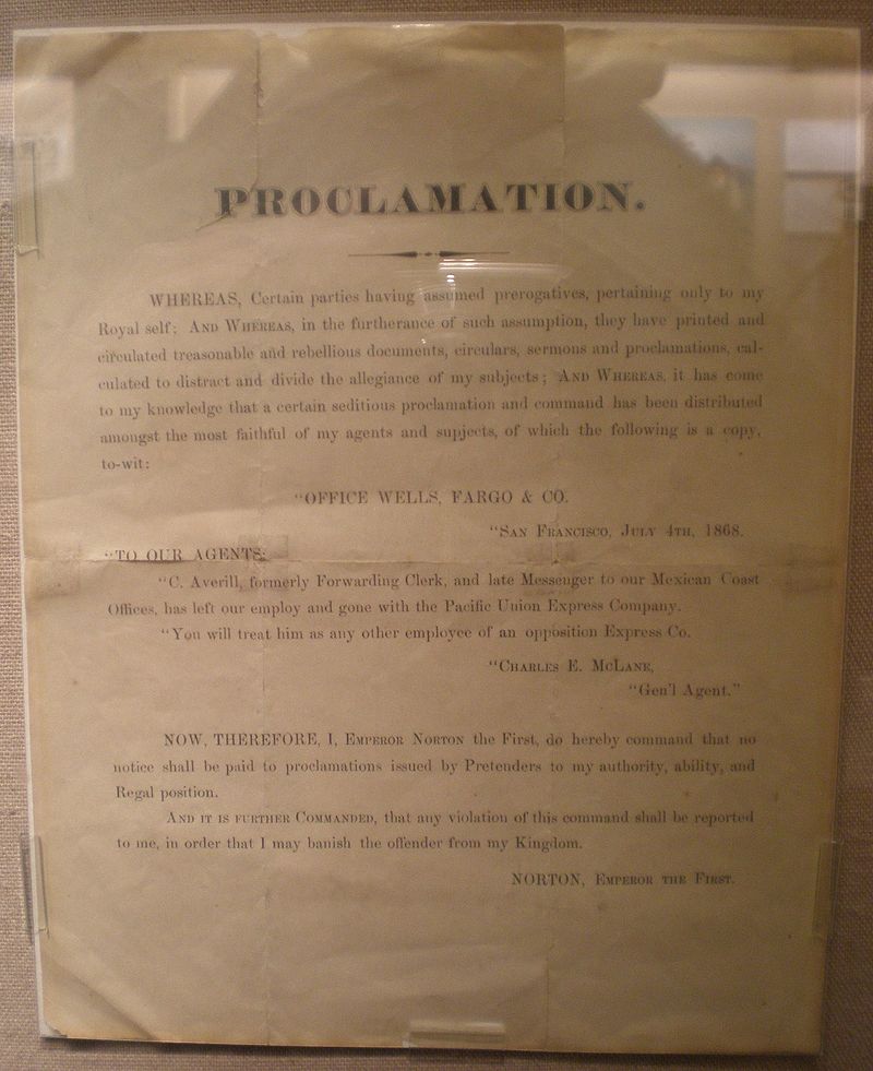 One of Norton's undated proclamations. Photo Credit