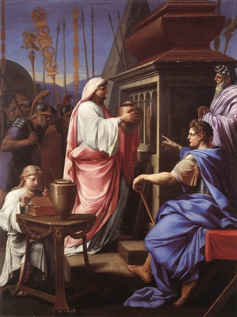 ‘Caligula Depositing the Ashes of his Mother and Brother in the Tomb of his Ancestors’, by Eustache Le Sueur, 1647