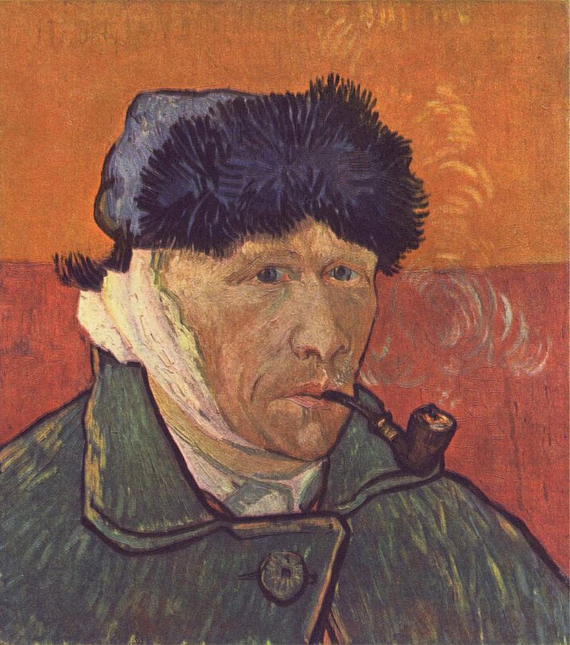 Self-portrait, 1889, private collection. Mirror-image self portrait with bandaged ear