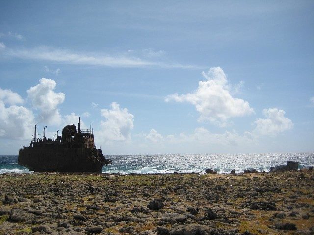 Ship wreck at the eastern coast of Klein Curaçao, an uninhibited island in the Leeward Antilles. Photo Credit