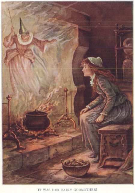 Oliver Herford illustrated Cinderella with the Fairy Godmother, inspired by Perrault's version