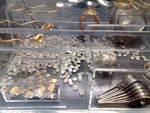 Display case reconstructing the arrangement of the hoard treasure when excavated. Photo Credit