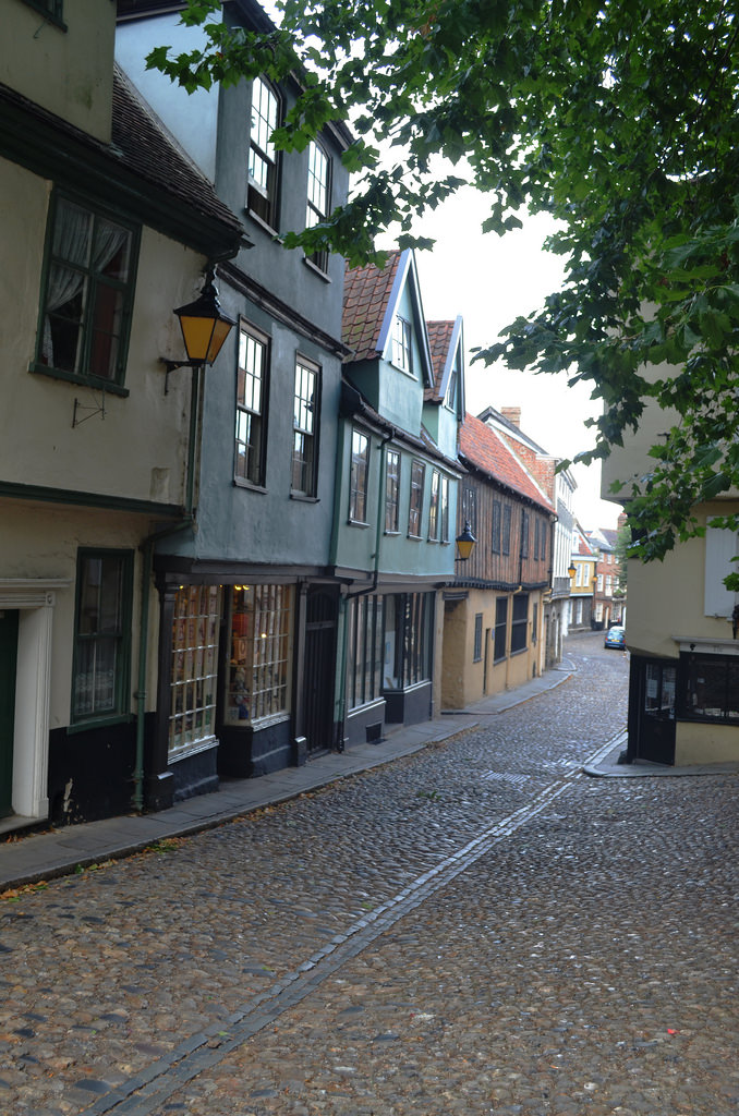 The medieval street Elm Hill in Norwich is one of the best preserved in