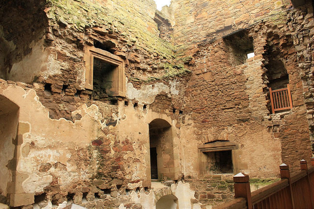 Interior of David's Tower showing put-log holes for floors and plastered walls. Photo Credit