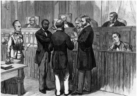 Illustration from Frank Leslie's Illustrated Newspaper showing Samuel Lowreys Supreme Court bar admission