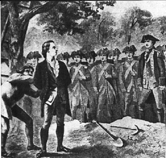 British hang spy Nathan Hale in New York City, 1776.