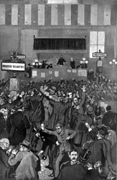 Drawing of frenzied stockbrokers on May 5, 1893, from Frank Leslie's Illustrated Newspaper