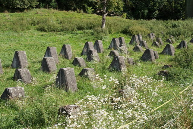 These blocks of reinforced concrete stand in several rows on a single foundation. Photo Credit