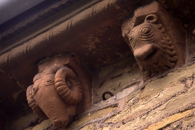 Two corbels, depicting a ram and a lion. Photo Credit