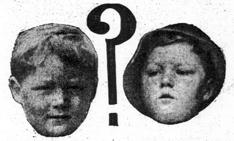 Photos in a 1914 newspaper of a confirmed Bobby Dunbar before he was lost (left) and the boy that was found later (right).
