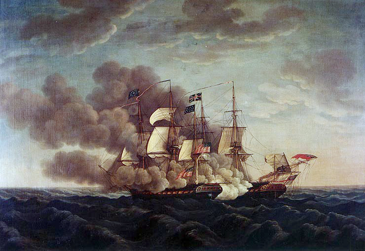 Depiction of HMS Guerriere’s last battle, against the USS Constitution, by Michel Felice Corne (1752–1845).