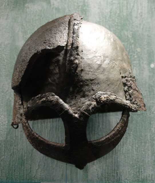 Helmet from chieftain’s grave, 10th-century Norway. Photo Credit 