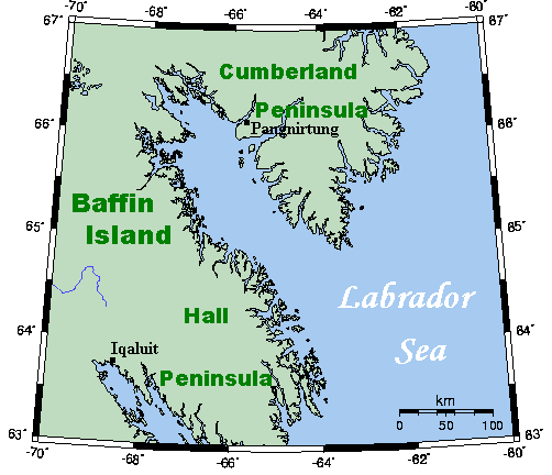 A map showing Cumberland Sound and nearby areas. Photo Credit