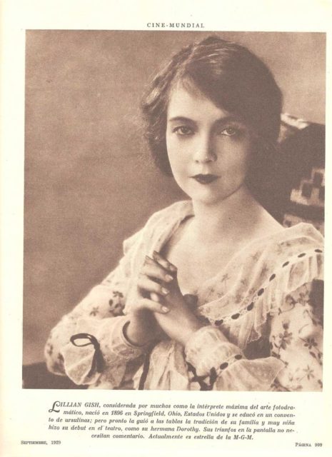 Publicity photo of Lillian Gish for Argentinean Magazine Photo Credit 