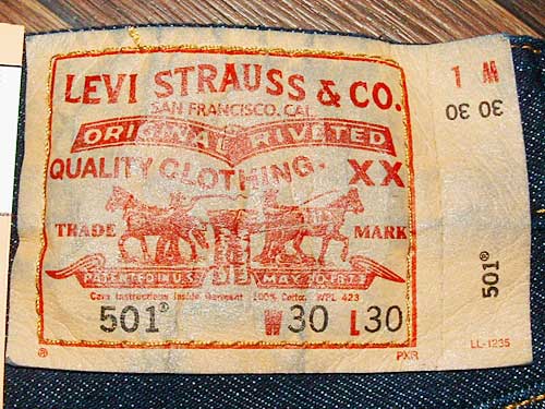 The classic label for Levi 501 jeans. Photo Credit