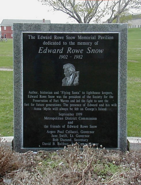 Edward Rowe Snow memorial plaque on Georges Island in Boston Harbor Photo Credit