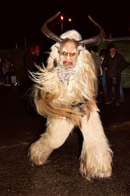 A person dressed as Krampus at Morzger Pass, Salzburg (Austria).