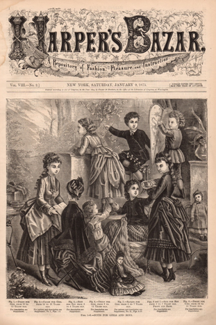 Cover of Harper's Bazar magazine from 1875 in the USA.