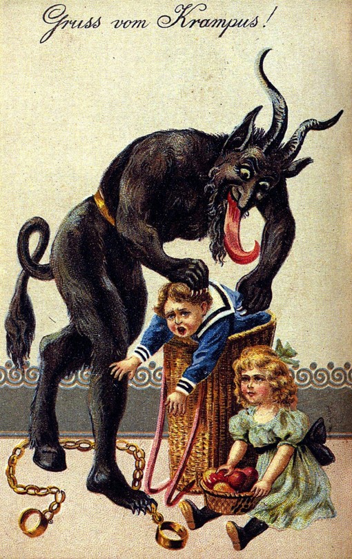 A 1900s greeting card reading 'Greetings from the Krampus!'