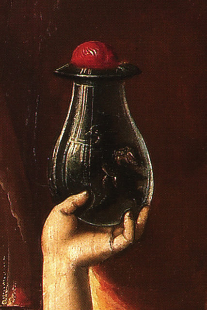 Hans Baldung - Two Witches (1523) - Detail (Devil in a bottle). Photo Credit