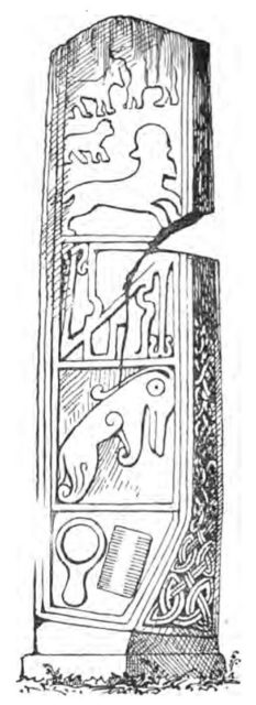 Pictish beast featured in a line drawing of the Maiden Stone