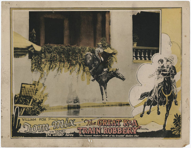 Lobby card for The Great K & A Train Robbery (1926) giving billing to Tony the Wonder Horse. Photo Credit