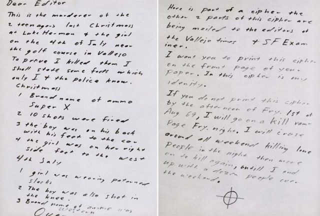 Page 1 and 2 of the Zodiac Killer's July 31st 1969 letter to the San Francisco Chronicle, San Francisco Examiner and Vallejo Times.