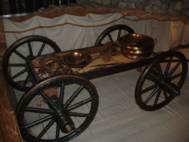 Reconstruction of the grave good cart, loaded with some more goods. Part of the grave from the celtic prince in Hochdorf, Germany. Photo Credit