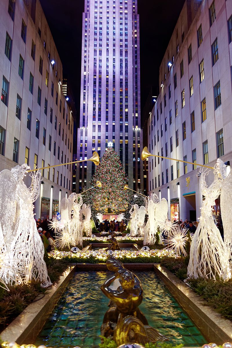 The 2016 Rockefeller Center Christmas Tree, a 94 foot (29 m) high Norway Spruce from Oneonta, N.Y., with 50,000 lights. Photo Credit