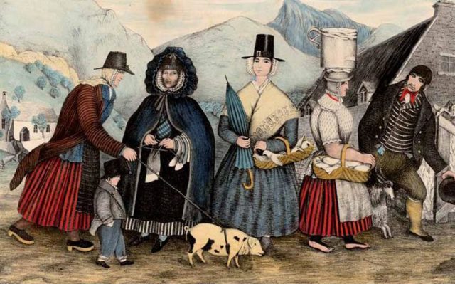 Welsh Fashions Taken on a Market Day in Wales (R. Griffiths, 1851)
