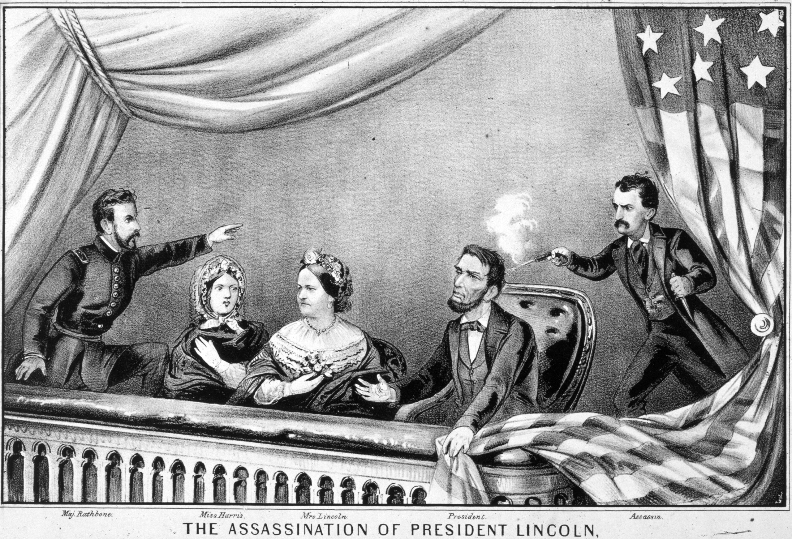 14th April 1865:  The assassination of Abraham Lincoln by John Wilkes Booth at Ford's Theatre, Washington DC. 
Photo Credit: MPI/Getty Images