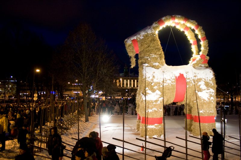 The Gävle goat the Swedish Christmas goat sculpture that is burned