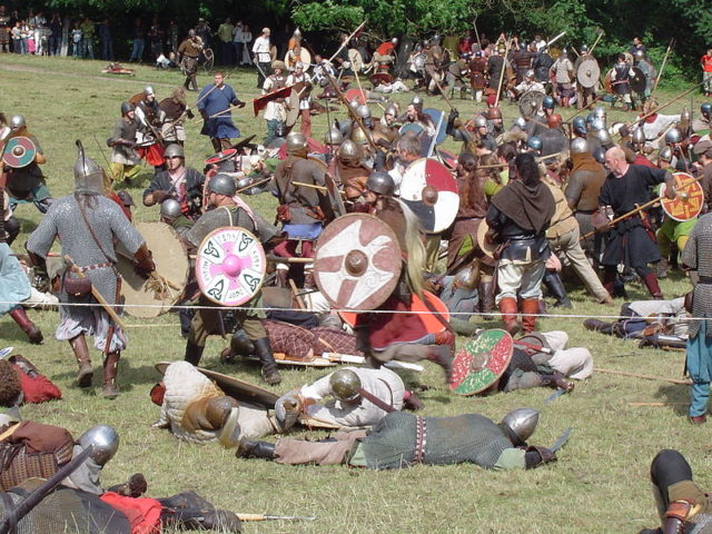 A modern reenactment of a Viking battle Photo Credit