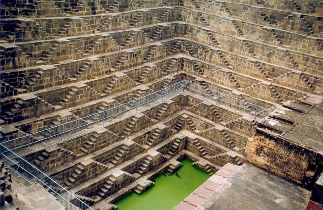 The Chand Baori stepwell, in the village of Abhaneri near Bandikui, Rajasthan. Photo Credit