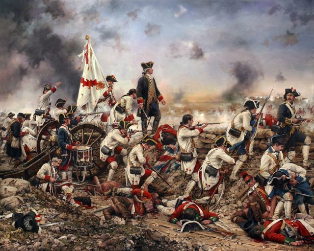 Painting of Gálvez at the Siege of Pensacola, a pivotal siege on West Florida against the British during the Revolutionary War. Painting by Augusto Ferrer-Dalmau. Photo Credit