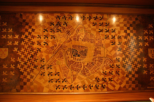 Escher's panel in the Leiden city hall, depicting the city of Leiden. Photo Credit