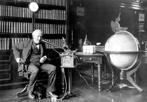 Thomas Edison dictated in his library using its Business Phonograph.