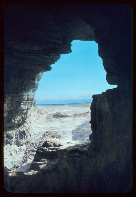 A view of the Dead Sea from a cave at Qumran in which some of the Dead Sea Scrolls were discovered Photo Credit