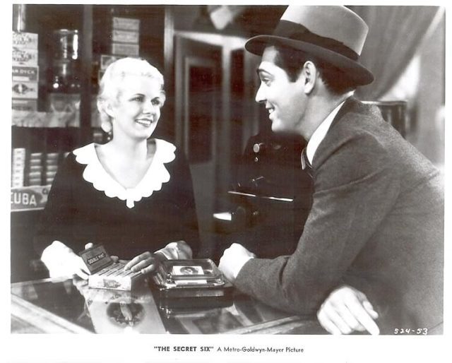 Jean Harlow and Clark Gable in a promotional still from the 1931 film The Secret Six, directed by George W.Hill.