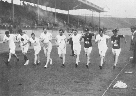 The start of the 3500 m walk final, 1908 Olympics