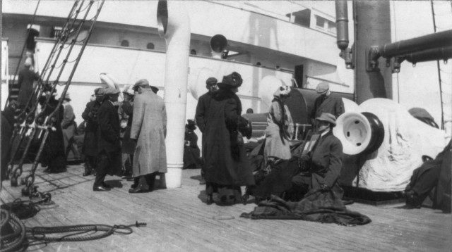 Groups of TITANIC survivors aboard rescue ship CARPATHIA Photo Credit