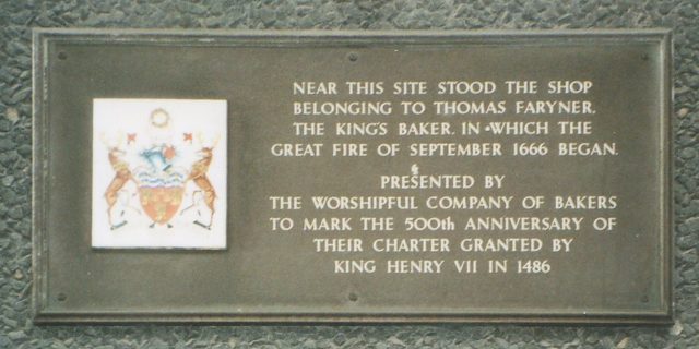 Sign commemorating the Great Fire in Pudding Lane.