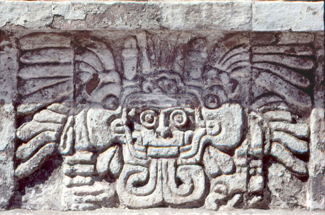 A depiction of an anthropomorphic bird-snake deity, probably Quetzalcoatl, at the Temple of Tlahuizcalpantecuhtli in Tula, Hidalgo. Photo Credit