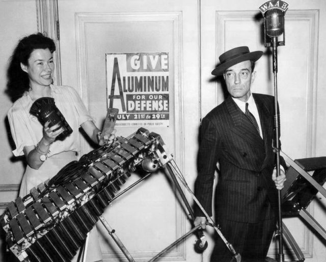 Publicity photo of Buster Keaton and WAAB radio show host Ruth Moss. The radio station was part of the Yankee Network, which was on the air from 1930 to 1949. Photo Credit