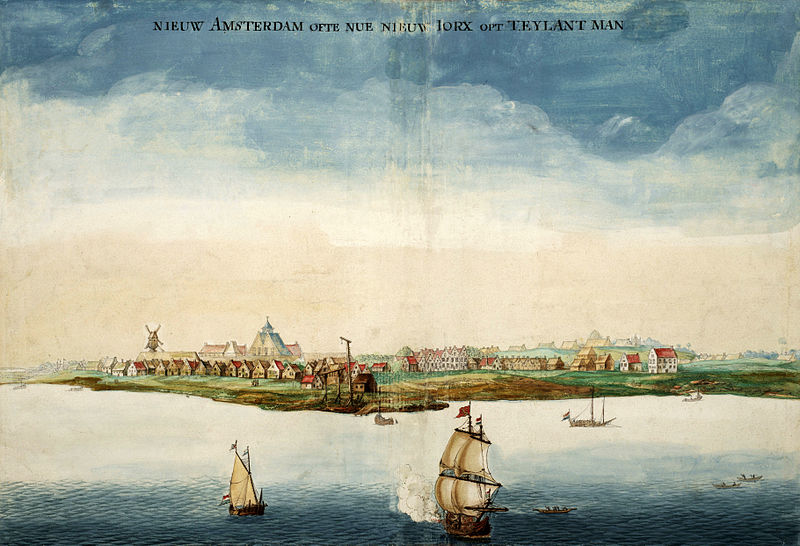 New Amsterdam, centered in the eventual Lower Manhattan, in 1664, the year England took control and renamed it “New York”