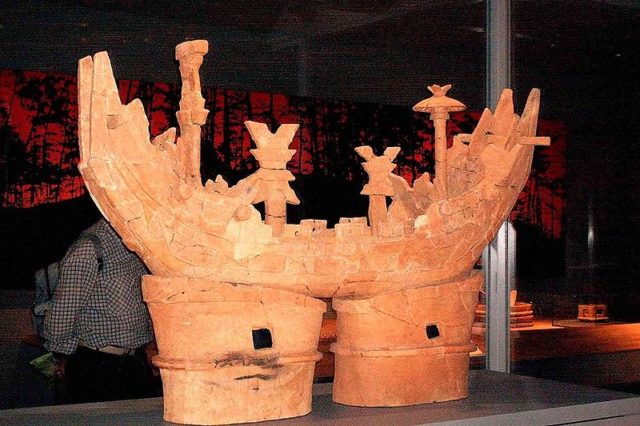 A clay figure of a ship. Photo Credit