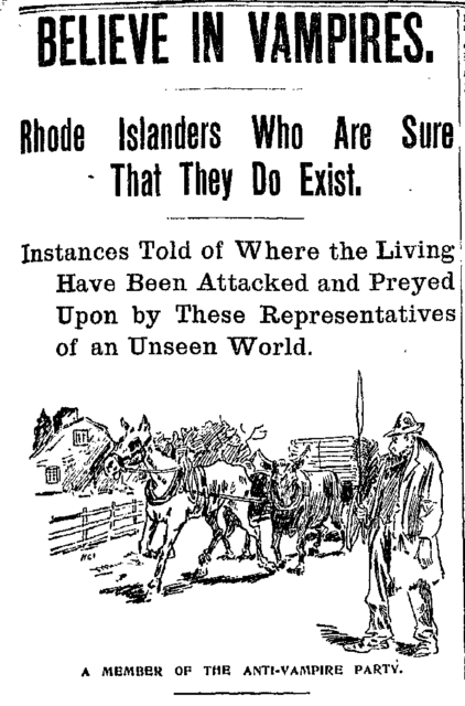 An article from the Boston Daily Globe that describes the vampire beliefs in Rhode Island