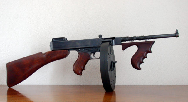 Thompson Model 1921 with Type C 100-round drum magazine, a submachine gun frequently associated with the mafia. Photo Credit